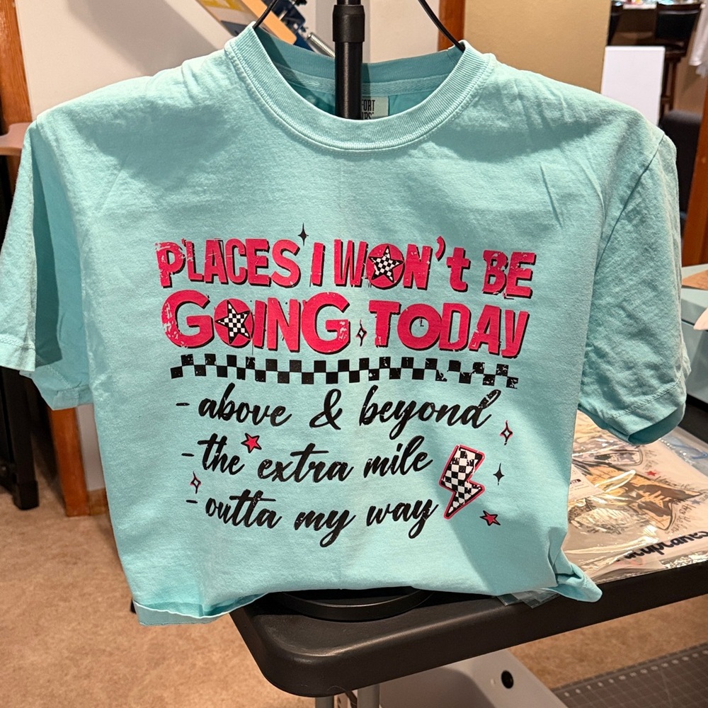Comfort Colors Turquoise Graphic Tee with Pink & Black Print